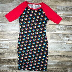 NWT Lularoe Julia Raglan S black red 1/2 sleeve
